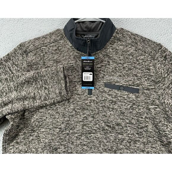 Eddie Bauer Sweater Mens Large Grey Fleece Quarter Zip Pullover Classic Fit NEW